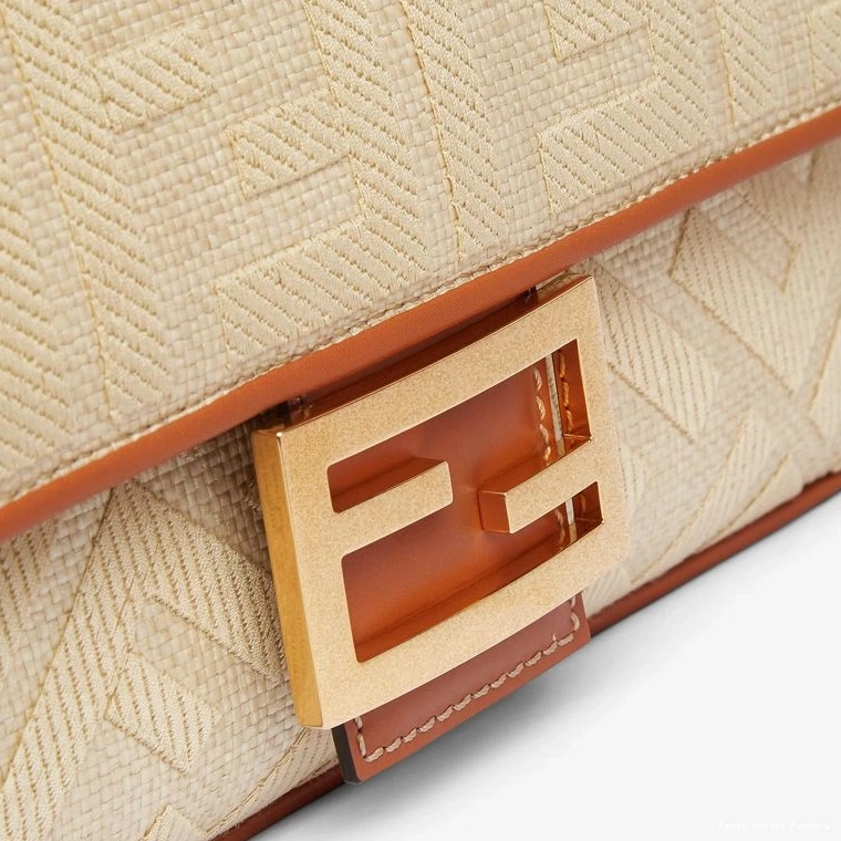 Affordable HOT Straw Beige Medium Motif Baguette FF Bag In Fendi 0814
